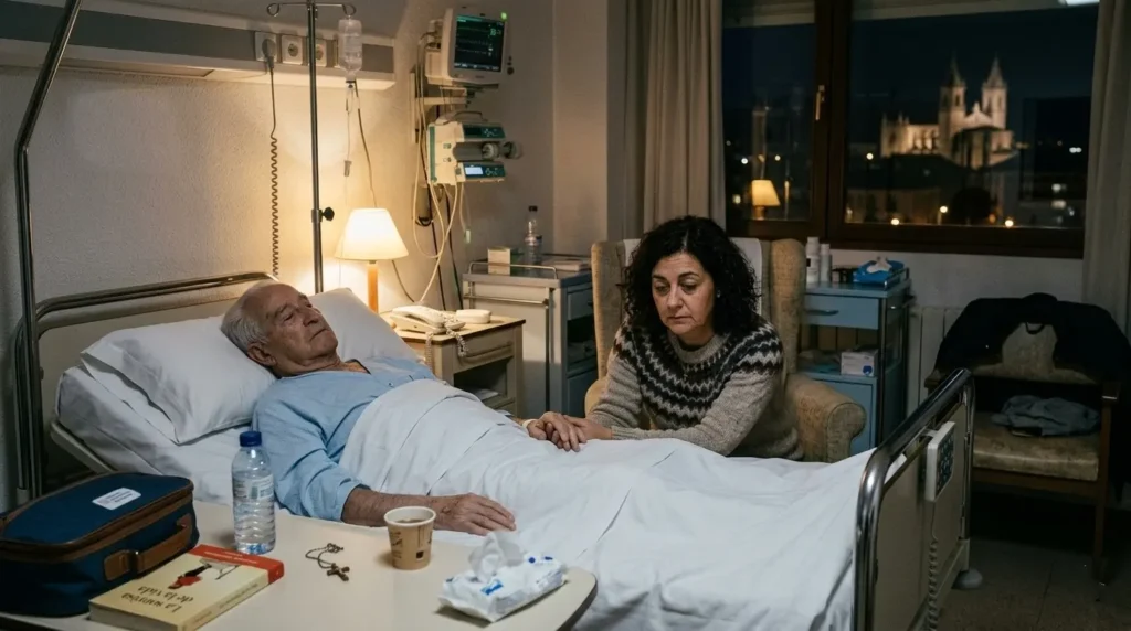 Familia agotada organizando turnos de guardia en hospital de Pamplona